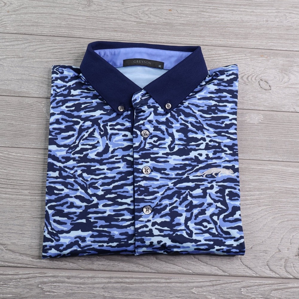 Greyson Grove XXIII Wolf Camo Golf Polo Men's Medium Blue Tiger